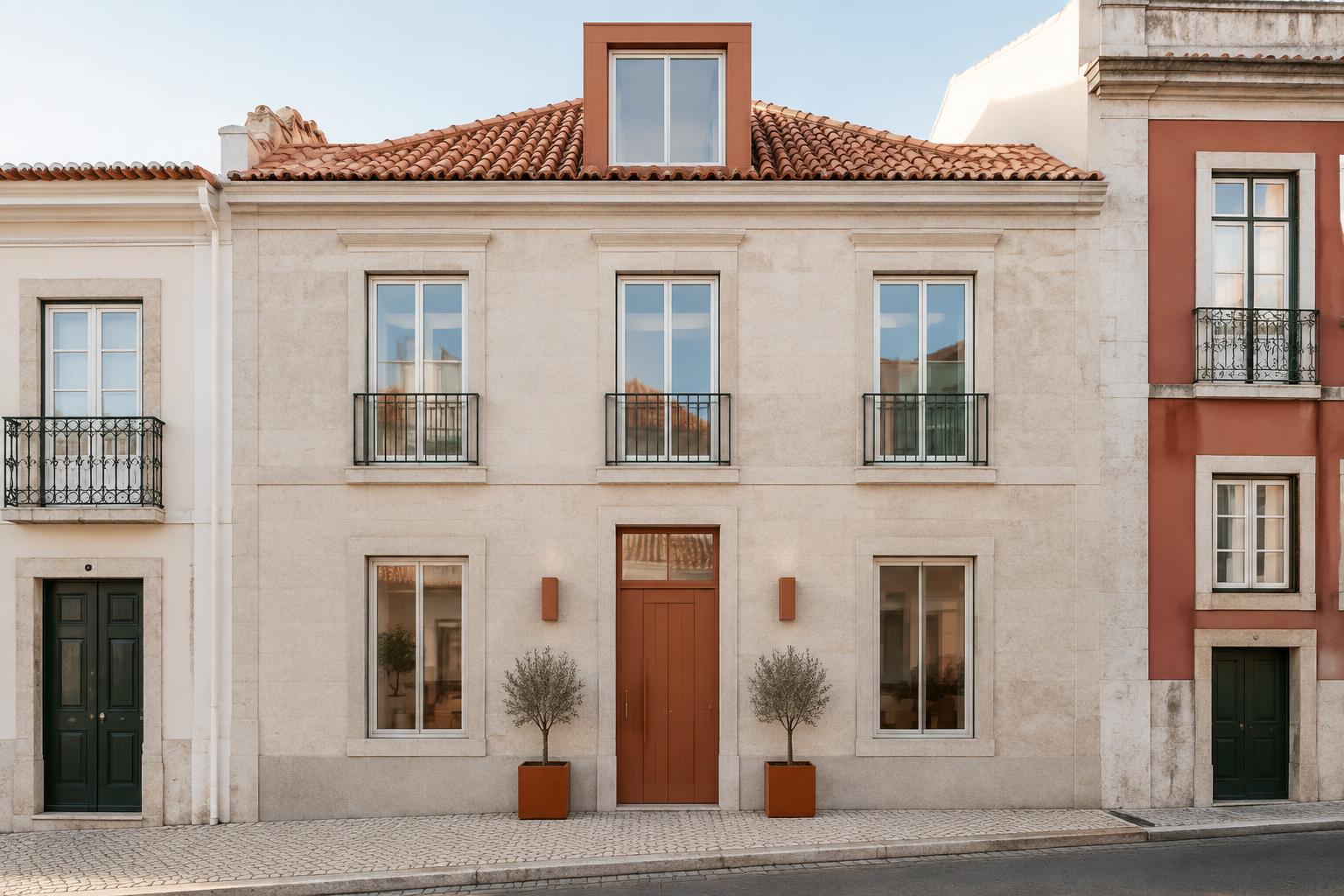 Fachada reabilitada de uma casa tradicional em Lisboa